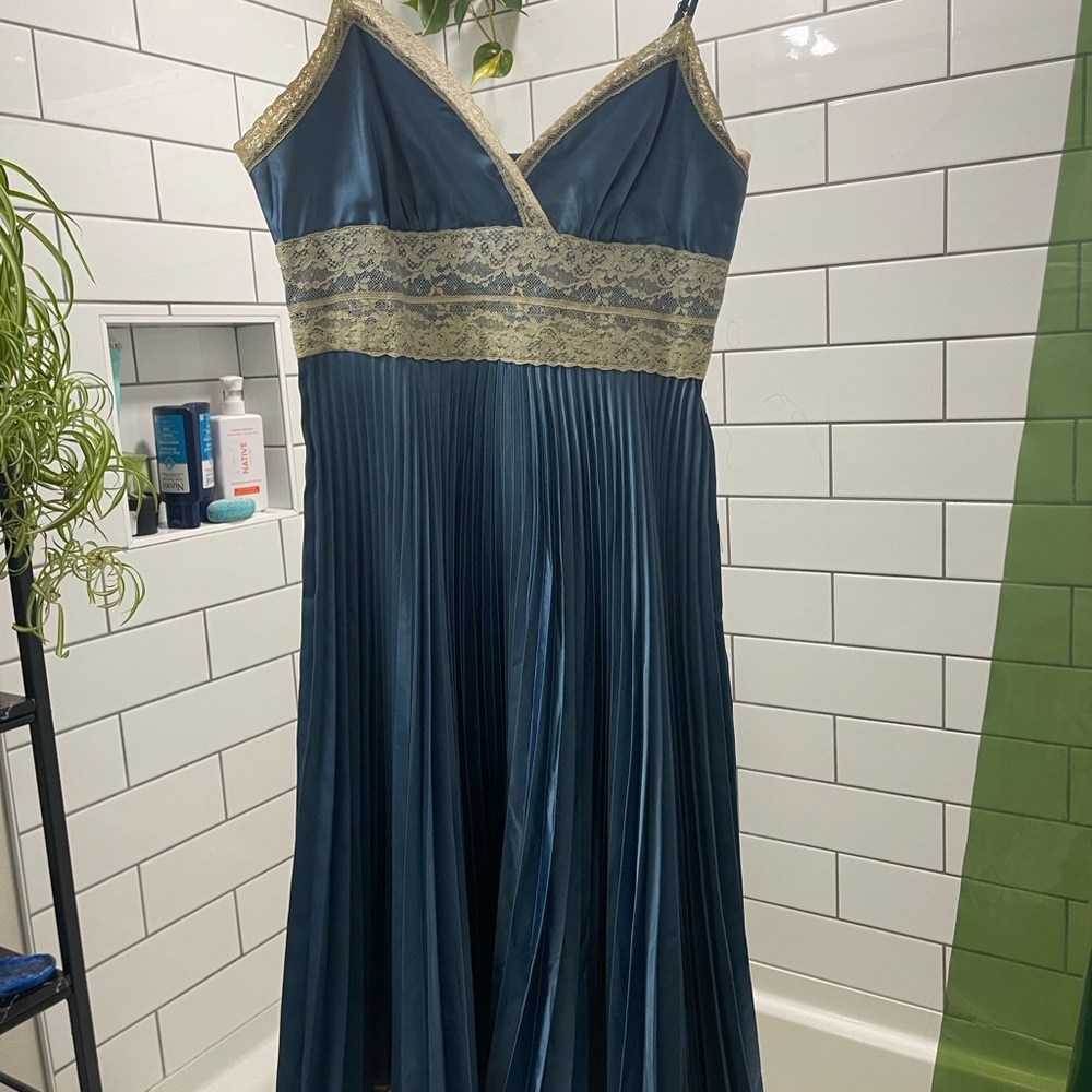 Betsey Johnson Blue and Gold Lace Maxi Dress